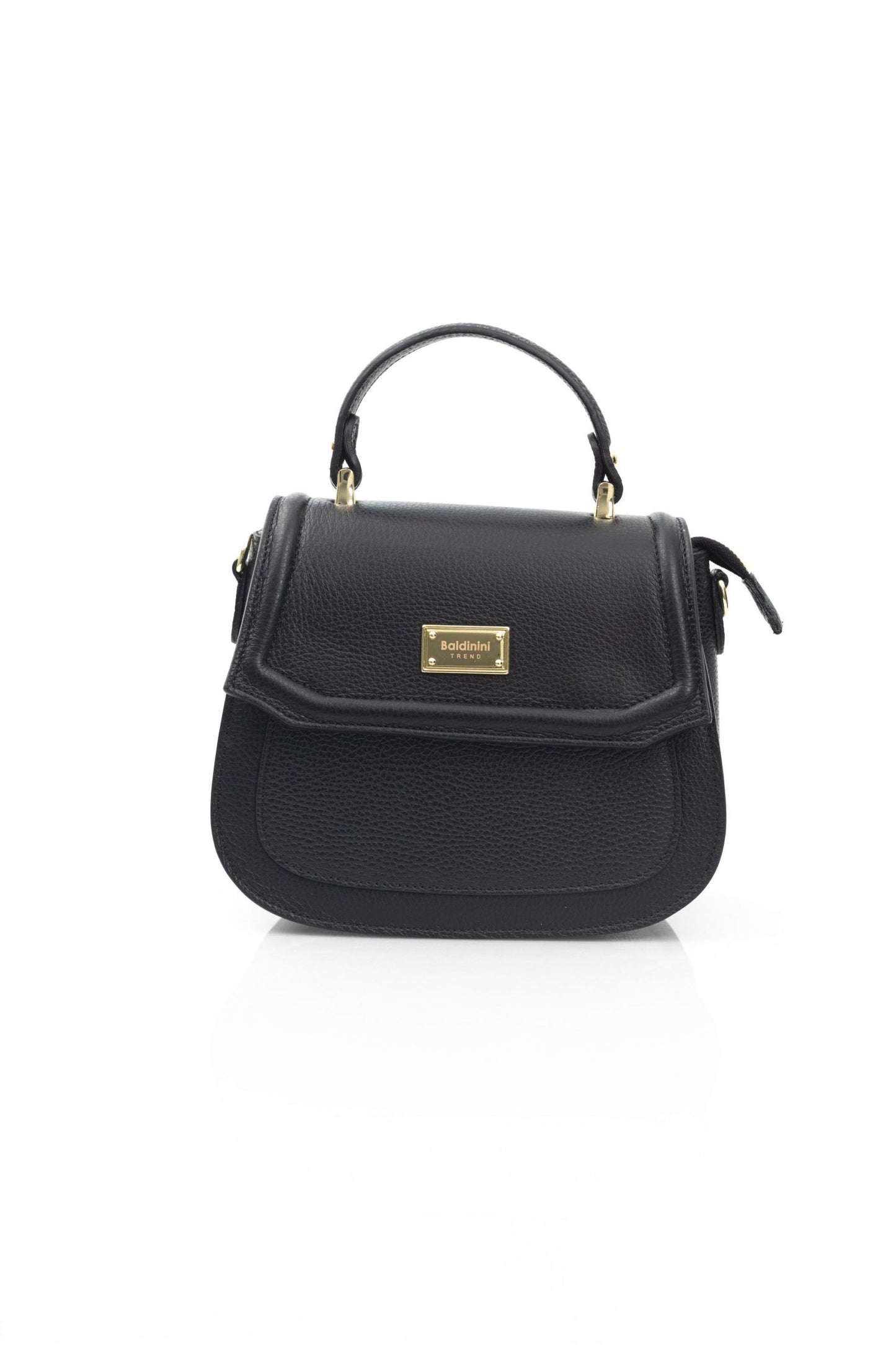 Elegant Black Leather Shoulder Bag with Golden Accents