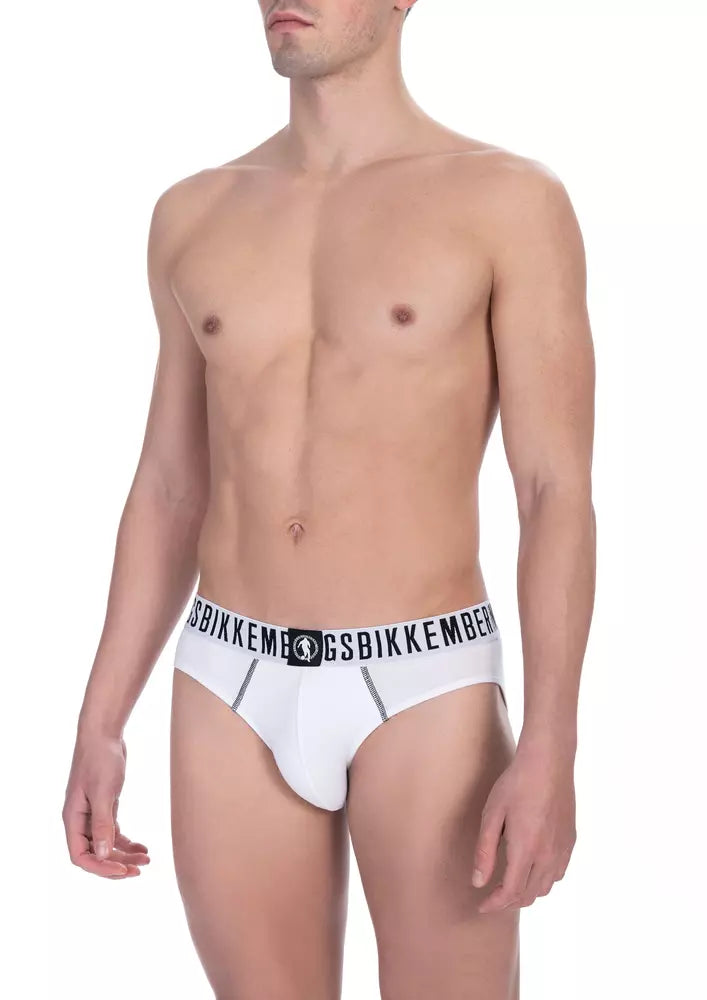 Chic White Cotton Blend Briefs Bi-Pack