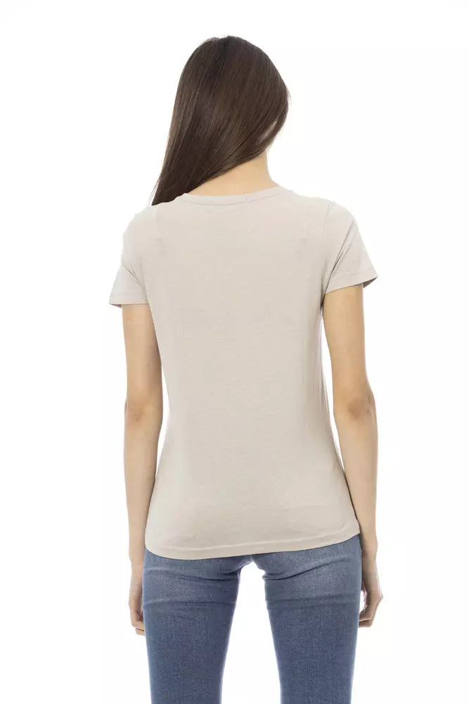 Elegant Beige Short Sleeve Round Neck Tee