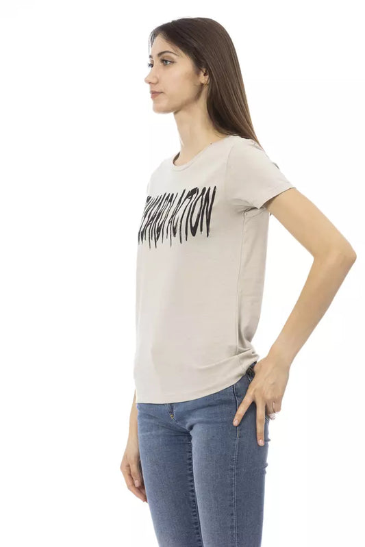 Elegant Beige Short Sleeve Round Neck Tee