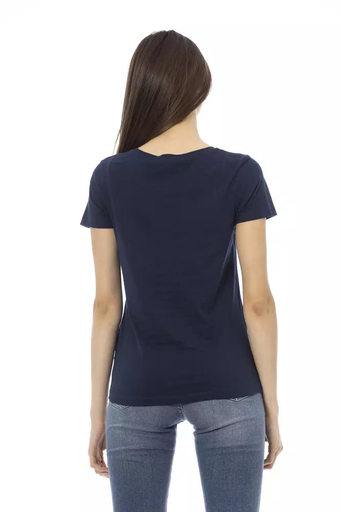 Elegant Blue Short Sleeve Tee with Chic Print