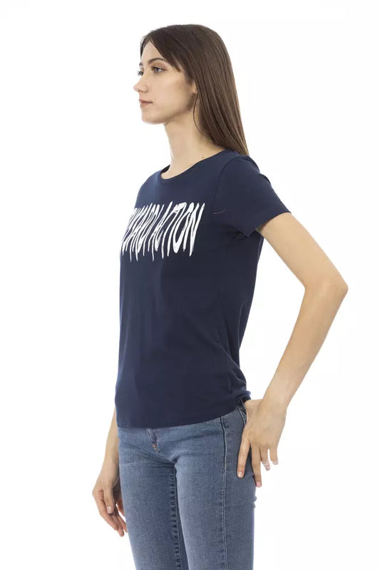 Elegant Blue Short Sleeve Tee with Chic Print