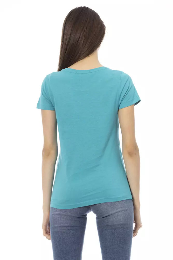 Chic Light Blue Short Sleeve Tee with Front Print