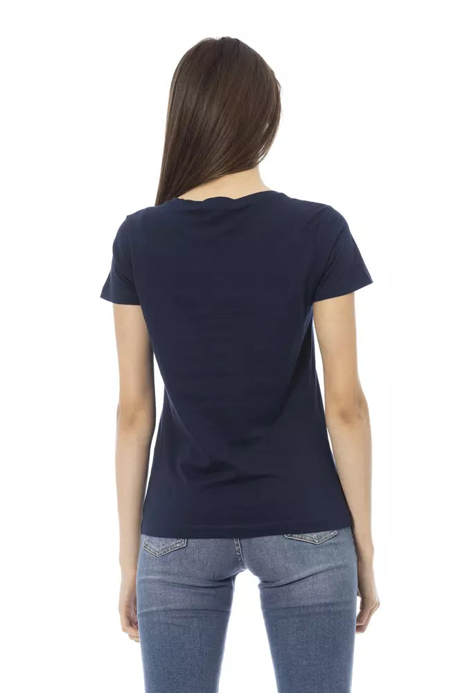 Elegant Blue Print Tee with Short Sleeves