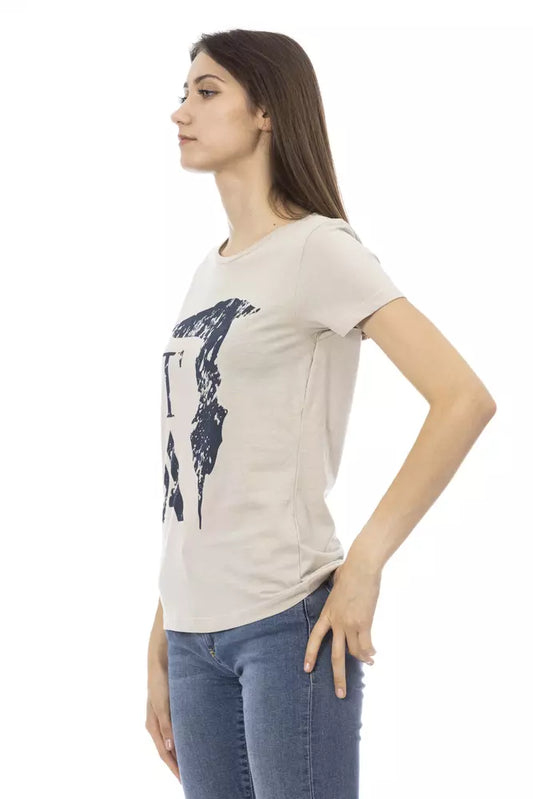 Elegant Beige Printed Tee for the Stylish Woman