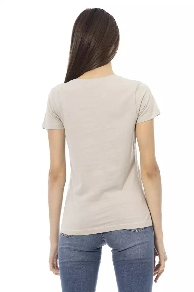 Elegant Beige Printed Tee for the Stylish Woman