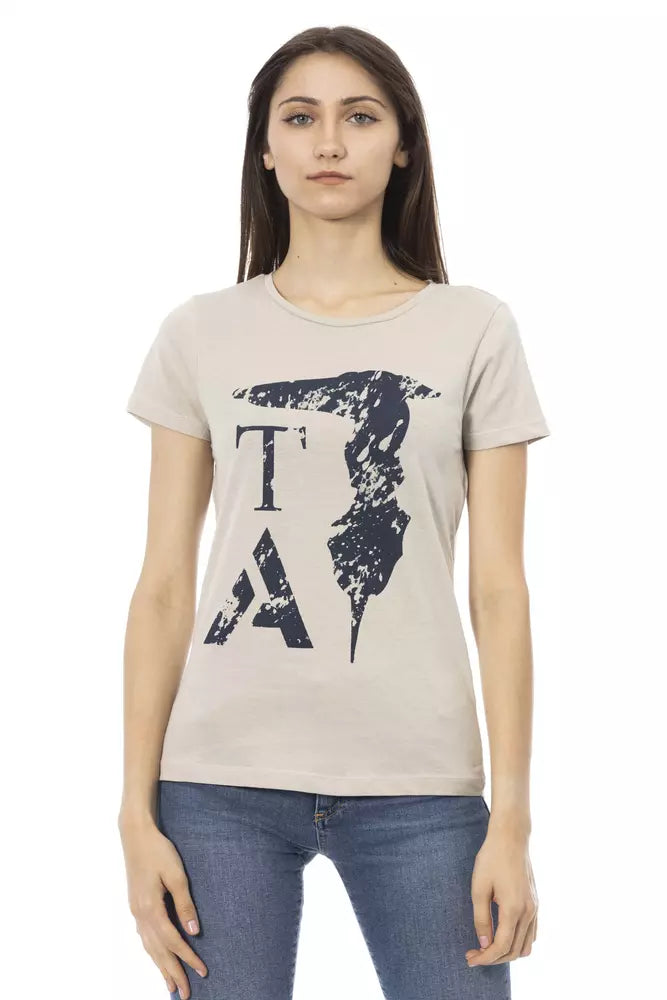 Elegant Beige Printed Tee for the Stylish Woman