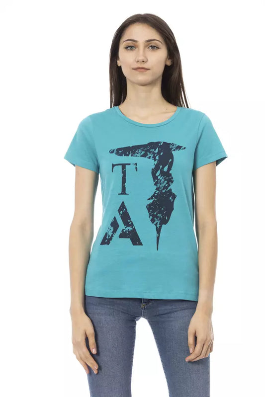 Elegant Light Blue Tee with Chic Front Print