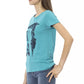 Elegant Light Blue Tee with Chic Front Print