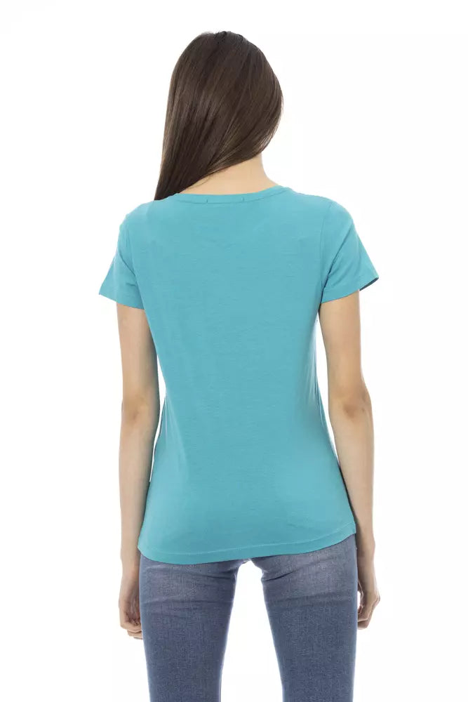 Elegant Light Blue Tee with Chic Front Print