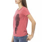 Elegant Pink Round Neck Tee with Chic Front Print