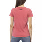 Elegant Pink Round Neck Tee with Chic Front Print