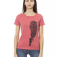 Elegant Pink Round Neck Tee with Chic Front Print