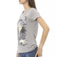 Chic Gray Round Neck Cotton Tee with Print