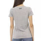 Chic Gray Round Neck Cotton Tee with Print