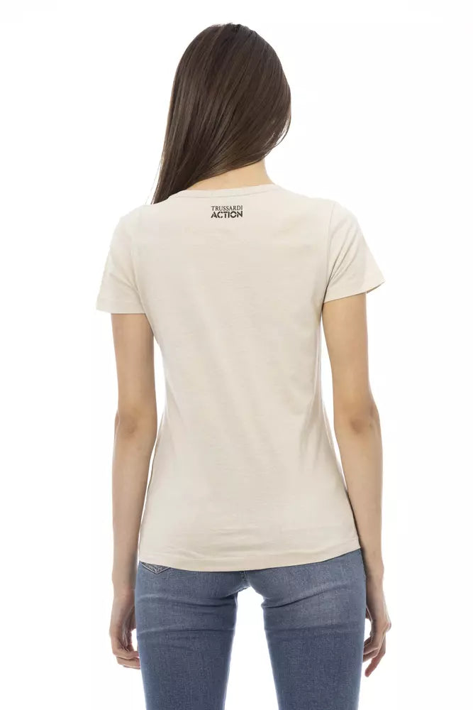 Beige Cotton Blend Casual Tee