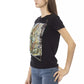 Chic Black Cotton Blend Tee with Unique Front Print