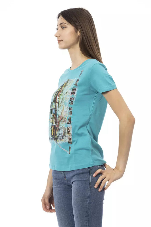 Chic Light Blue Casual Tee with Unique Print