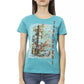 Chic Light Blue Casual Tee with Unique Print