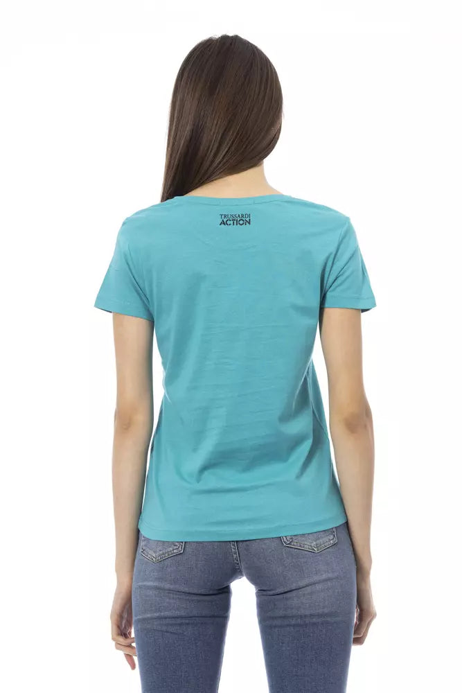 Chic Light Blue Casual Tee with Unique Print