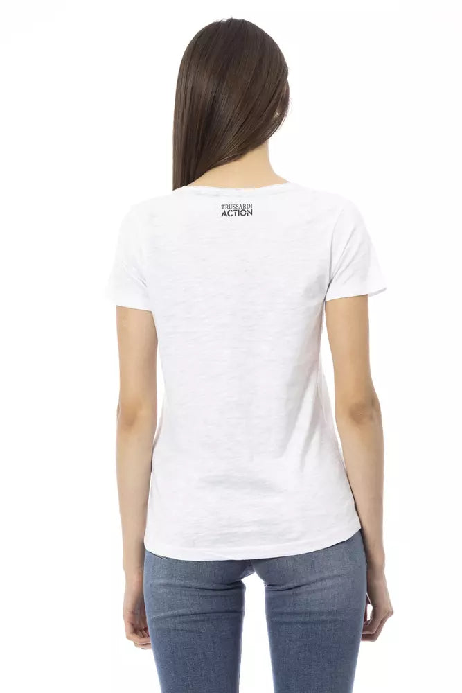 Chic White Cotton Blend Tee with Front Print