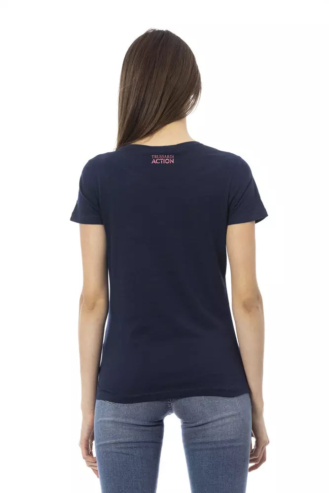 Chic Blue Short Sleeve T-Shirt with Front Print