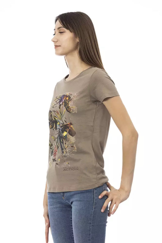 Elegant Brown Tee with Chic Front Print