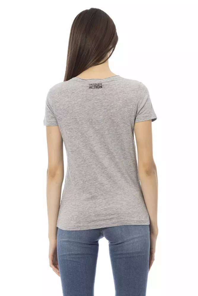 Chic Gray Cotton Blend Round Neck Tee