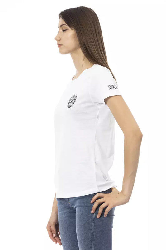 Elegant White Round Neck Printed Tee