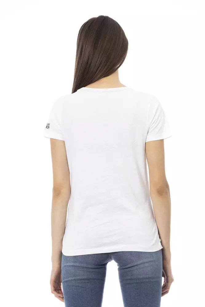 Elegant White Round Neck Printed Tee