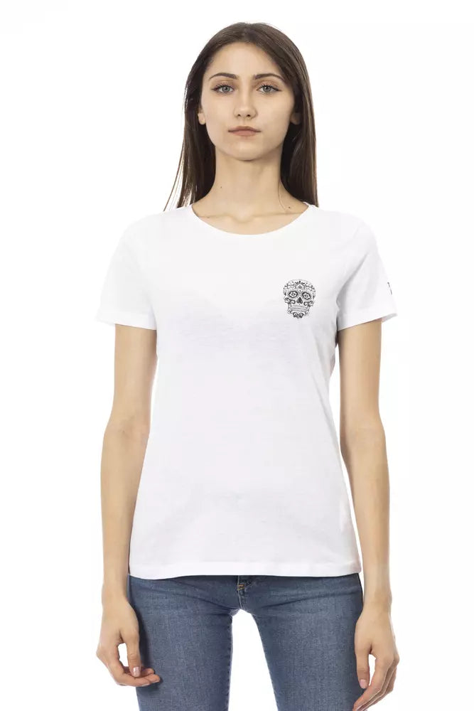 Elegant White Round Neck Printed Tee