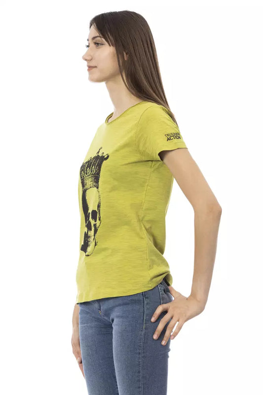 Chic Green Short Sleeve Tee with Unique Front Print