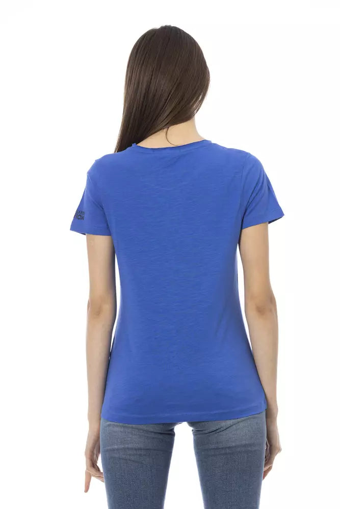 Elegant Blue Short Sleeve Cotton Blend Tee