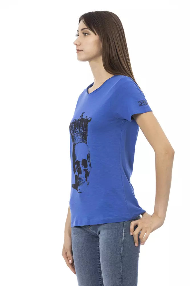 Elegant Blue Short Sleeve Cotton Blend Tee