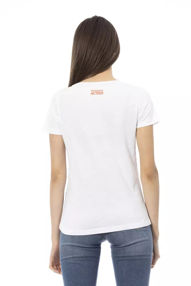 Chic White Cotton Blend Tee with Stylish Print