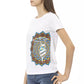 Chic White Cotton Blend Tee with Stylish Print