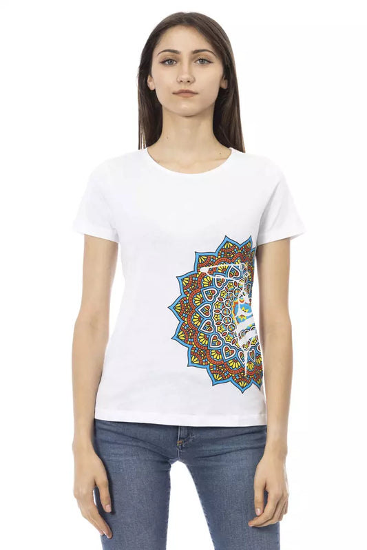 Chic White Cotton Blend Tee with Stylish Print