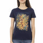 Chic Blue Casual Tee with Artistic Front Print