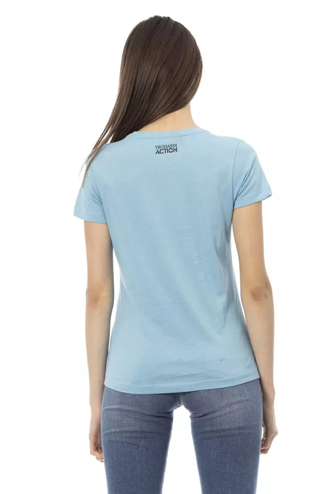 Chic Light Blue Short Sleeve Round Neck Tee