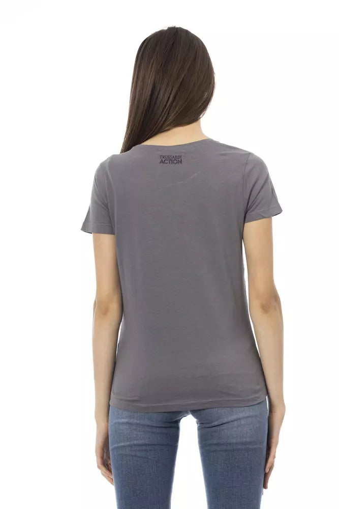 Elegant Gray Short Sleeve Cotton Blend Top