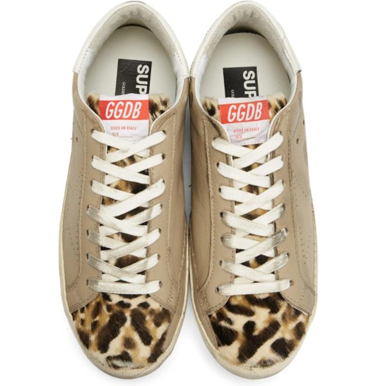 Tan Leopard Distressed Superstar Sneakers