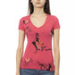 V-Neck Cotton Blend Tee with Chic Front Print