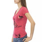 V-Neck Cotton Blend Tee with Chic Front Print