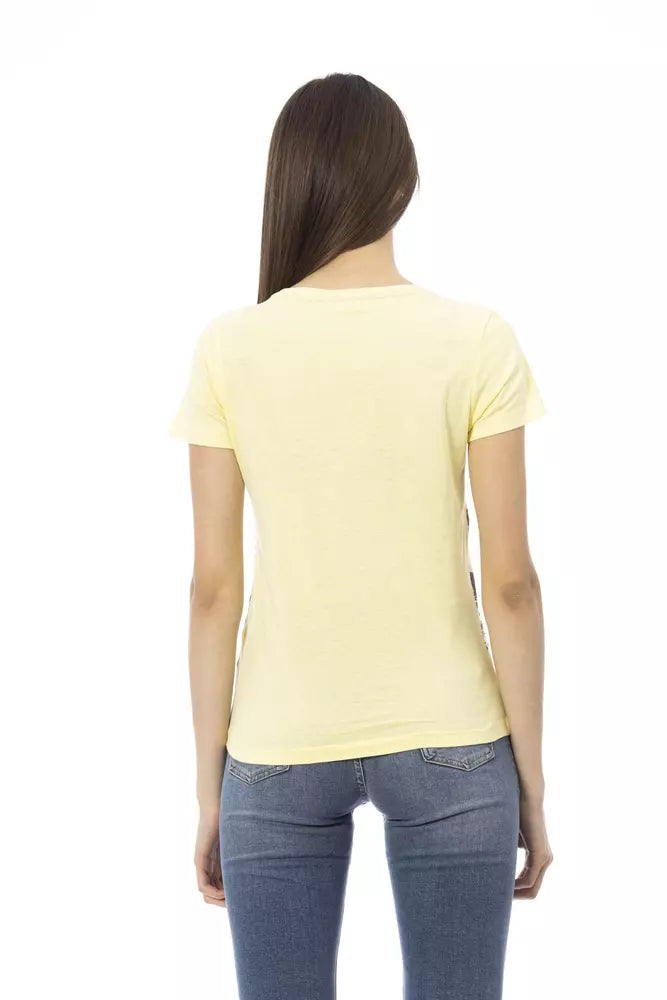 Chic Yellow Short Sleeve Tease with Print