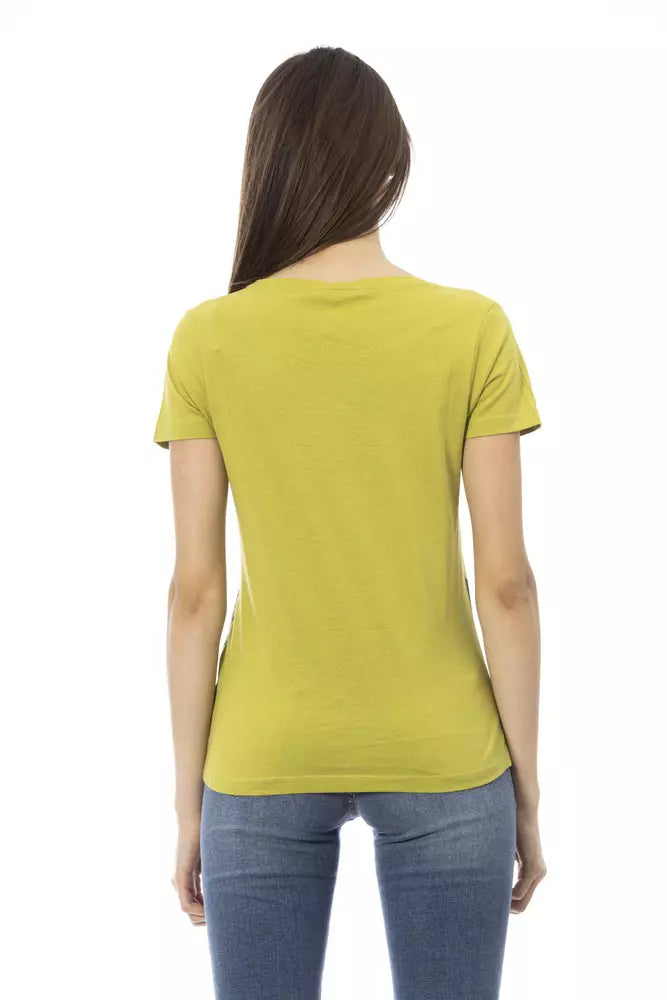 Chic Green Short Sleeve Tee with Front Print