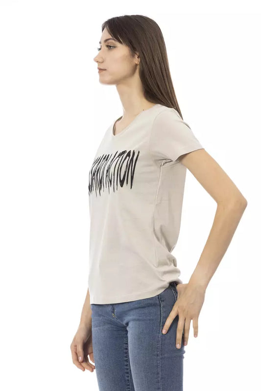 Elegant V-Neck Tee with Chic Front Print