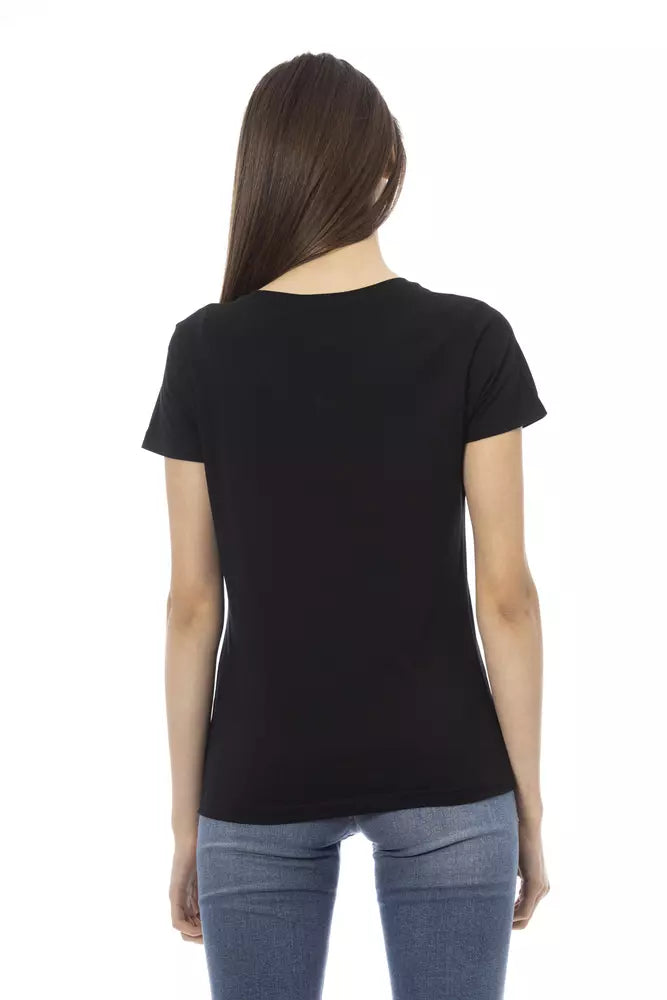 Elegant V-Neck Tee with Chic Front Print