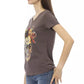 Chic V-Neck Tee with Elegant Front Print