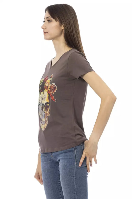 Chic V-Neck Tee with Elegant Front Print