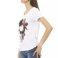 Chic White V-Neck Tee with Elegant Front Print